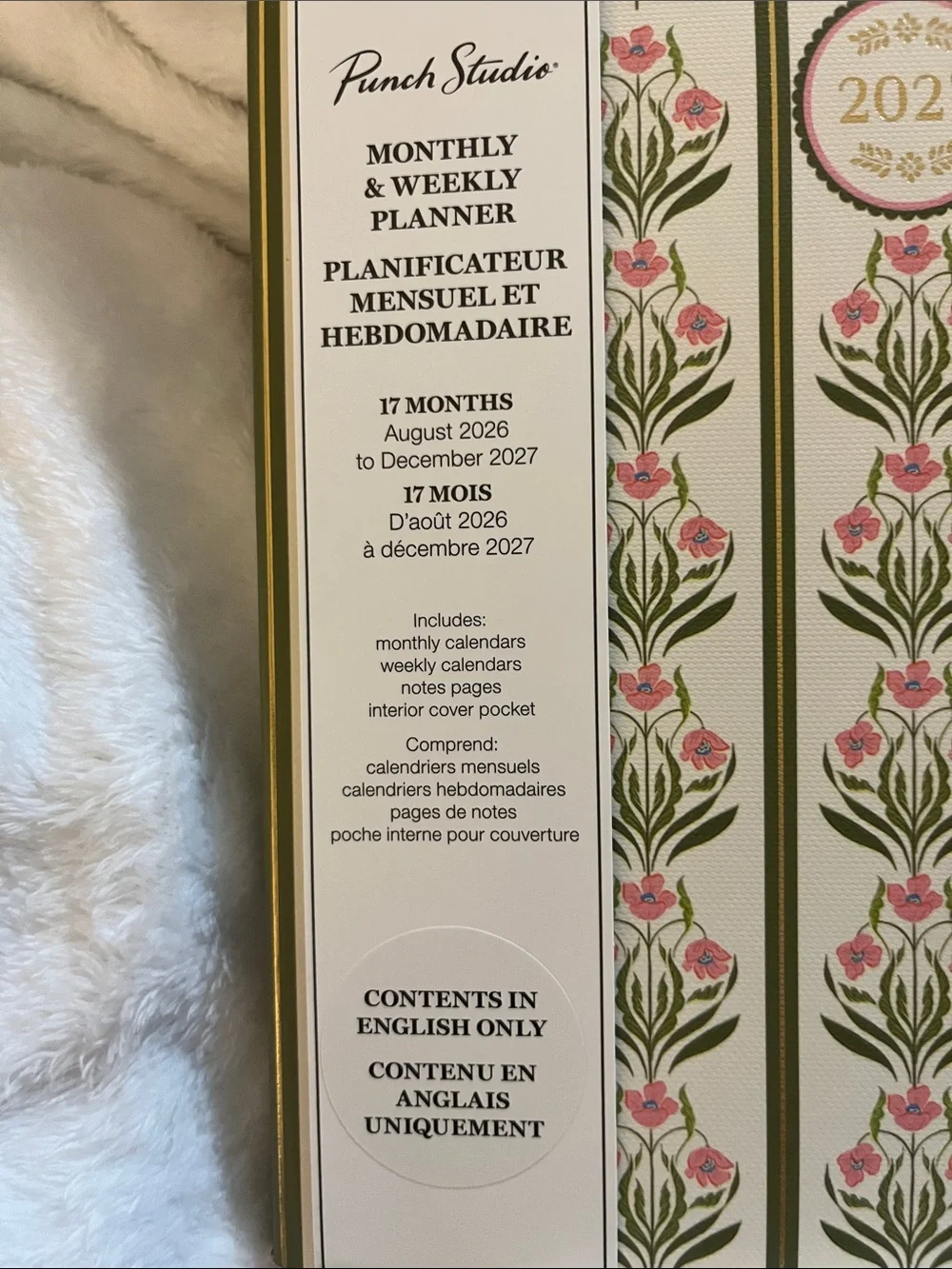 Punch Studio Floral Stripe 2027 Planner — Pink, Green & Cream